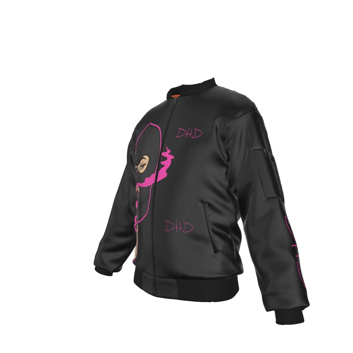 Lady Robber Dhd Black Bomber Jacket With with Sleeve Pocket