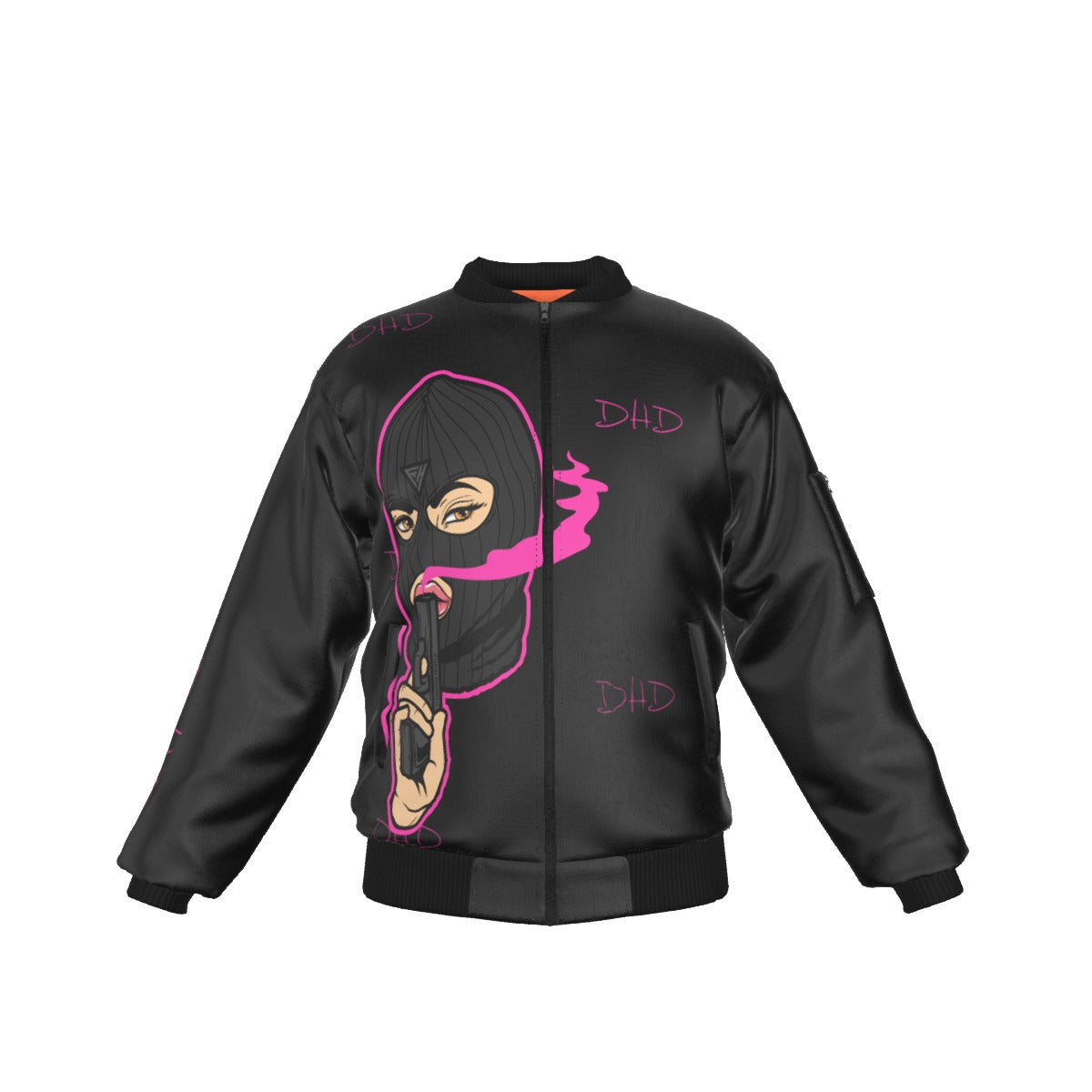 Lady Robber Dhd Black Bomber Jacket With with Sleeve Pocket